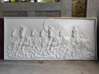 Close-up of 7 horses 3D relief wall art highlighting dynamic movement and sculpted details