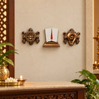 Handcrafted Shankha, Namam, and Chakra set (7x6 inch) for Pooja Room entrance decor, mounted on wall in bronze colour