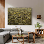 Jain temple mural depicting the holy cluster of Palitana temples on Shatrunjaya Hill, symbolizing purity and peace.
