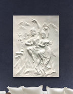 Unframed 4x3 feet Shiv Parvati Dancing 3D wall mural in white finish, handcrafted wall sculpture for serene and spiritual interiors.
