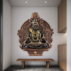 Shiva Mahakal 3D relief wall sculpture in gold and bronze finish (60x52 inches) | handcrafted large wall mural for home décor