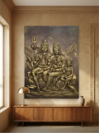 Shiva Parivar 3D relief wall mural in 4x3 feet size, handcrafted spiritual wall decor depicting Shiva family for home interiors