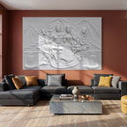 White finish Shiva Parivar 3D relief wall mural, handcrafted wall art sculpture for interior decoration