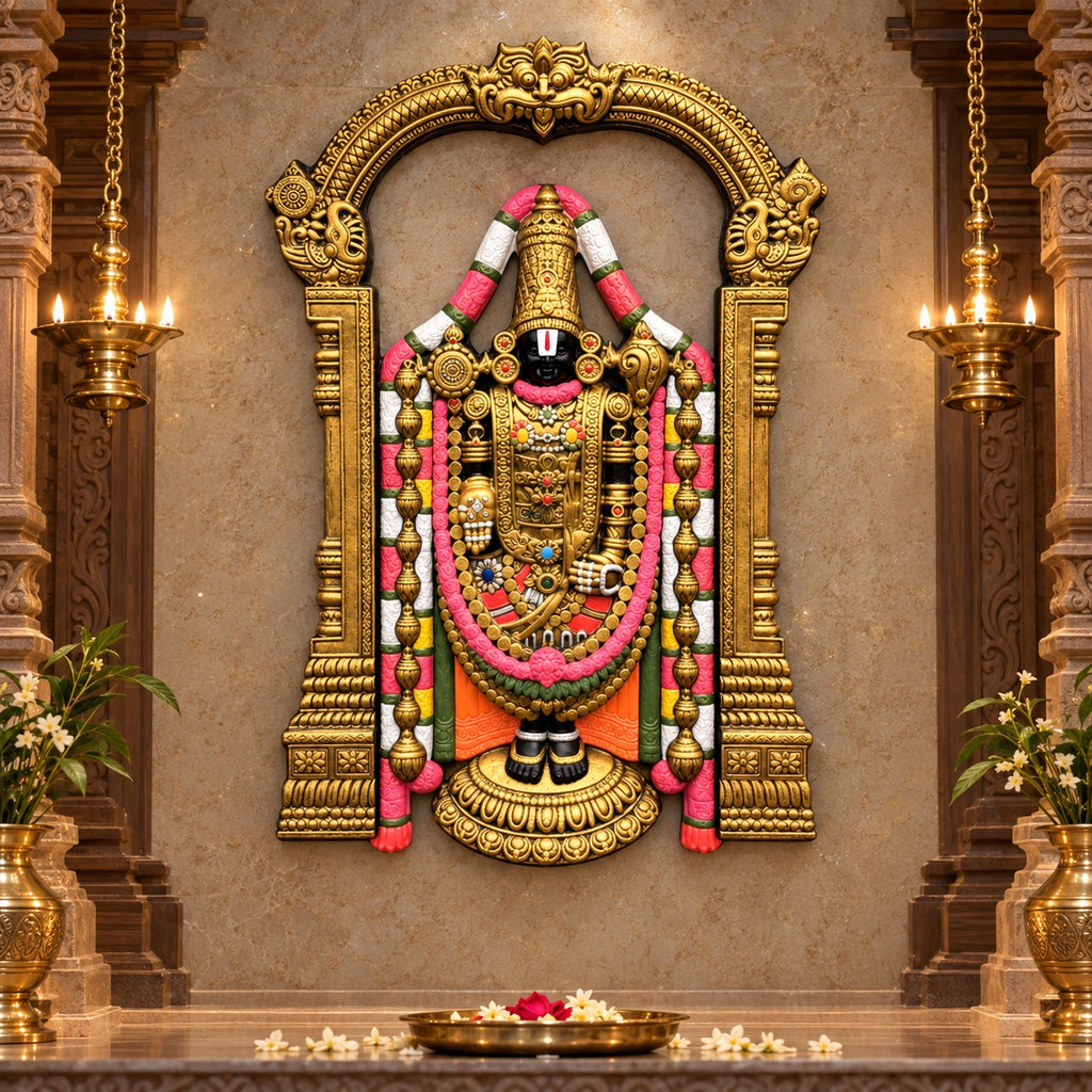 Spiritual Lord Venkateshwara wall art designed for home temples and living spaces in multicolour, symbolizing blessings and prosperity