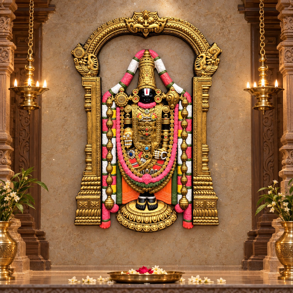 Spiritual Lord Venkateshwara wall art designed for home temples and living spaces in multicolour, symbolizing blessings and prosperity