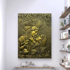 Timeless Radha Krishna sculpture with 3D elevation, inspiring devotion and peace in any space.