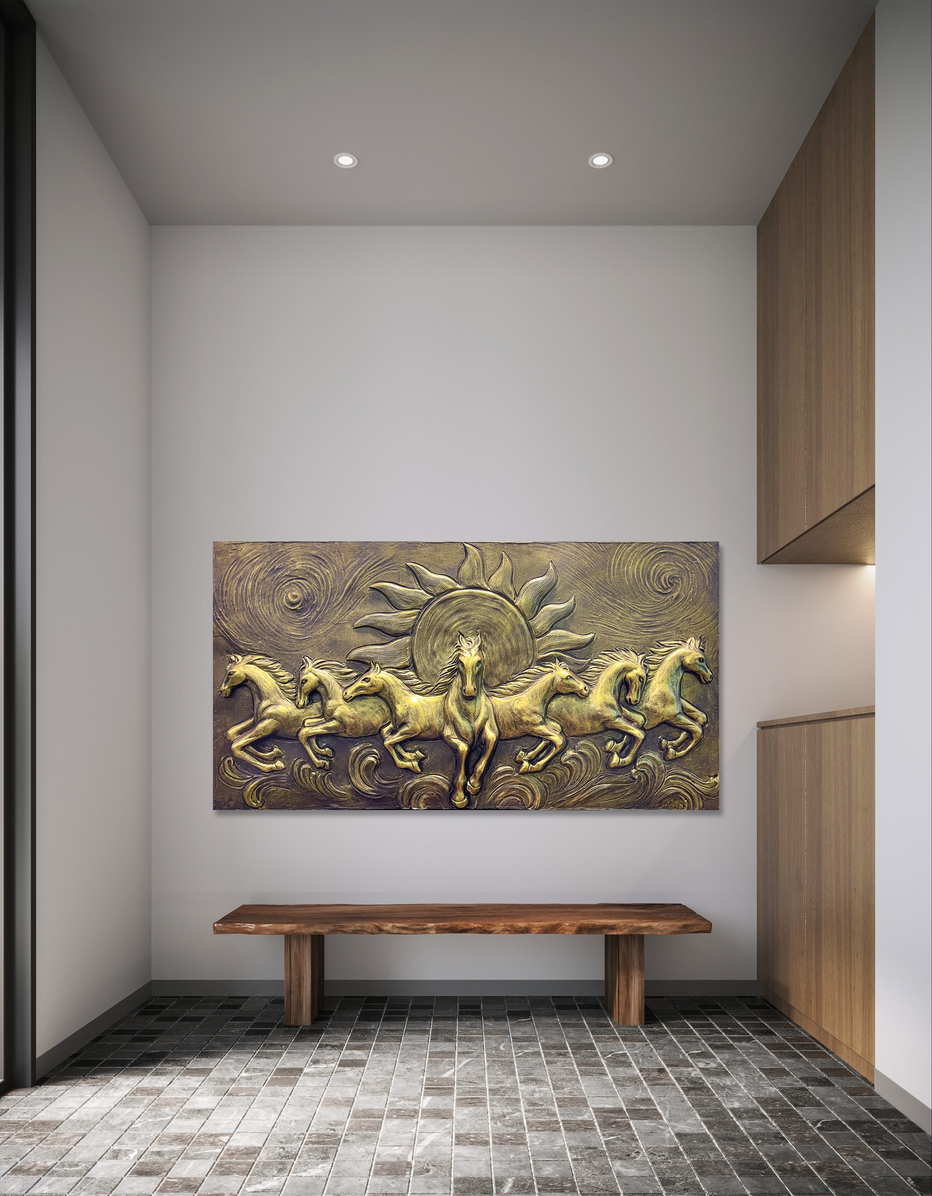 4x2 Feet 7 Horse With Sun Rises | 3D Relief Mural Wall Art – Artgatha