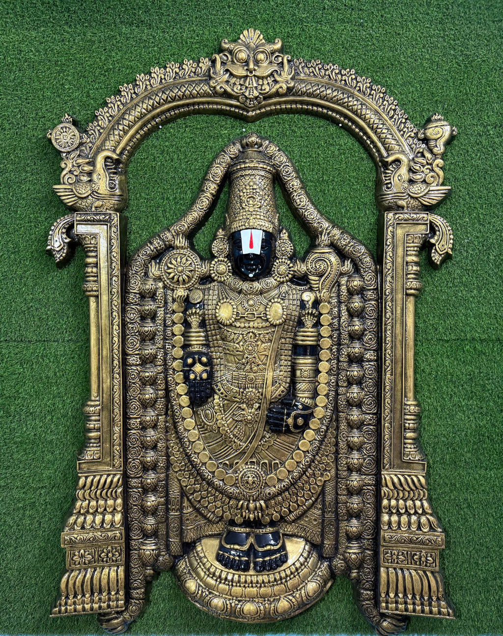 Handcrafted Venkateshwara 3D wall sculpture mural, detailed 5.5x4 feet relief artwork bringing divine grace and spiritual elegance to home decor