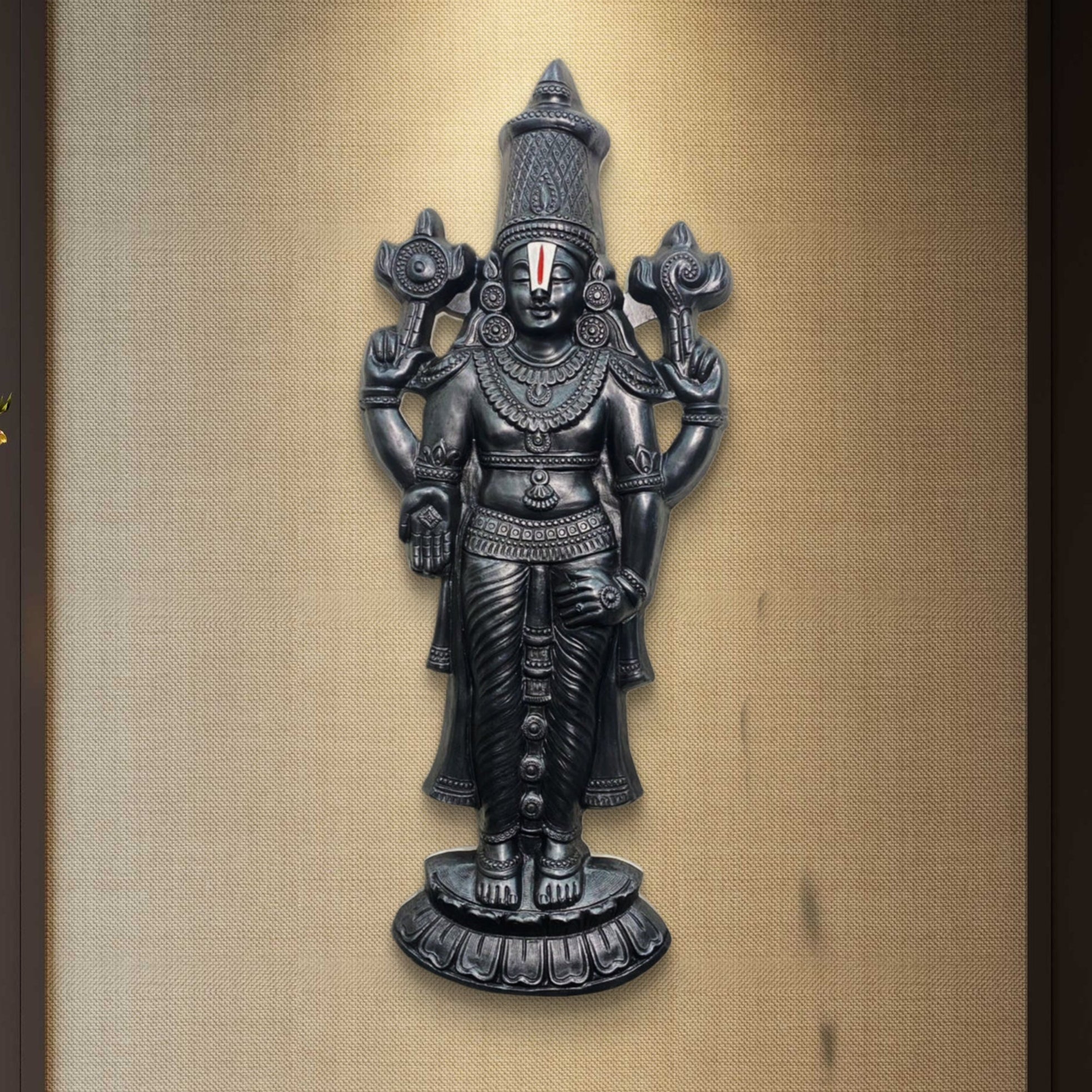 Black finish 5x2 feet Venkateshwara Balaji 3D wall art | handcrafted relief mural and sculpture panel for elegant home décor