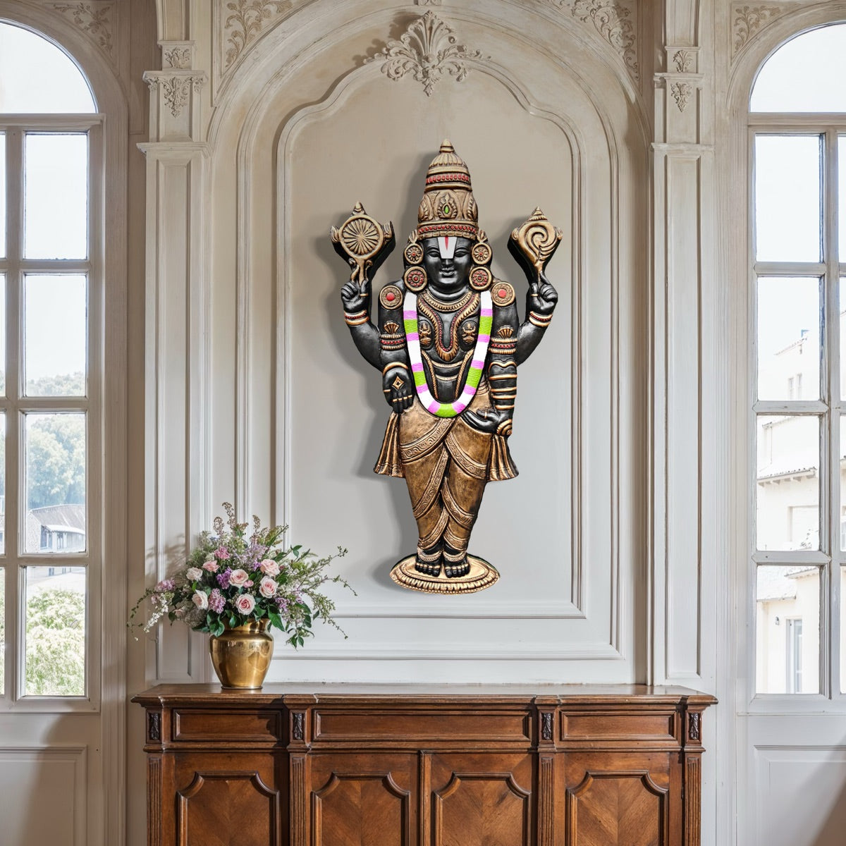 venkateshwara balaji 3d wall mural handcrafted relief sculpture 4x2 ft in bronze and black finishes