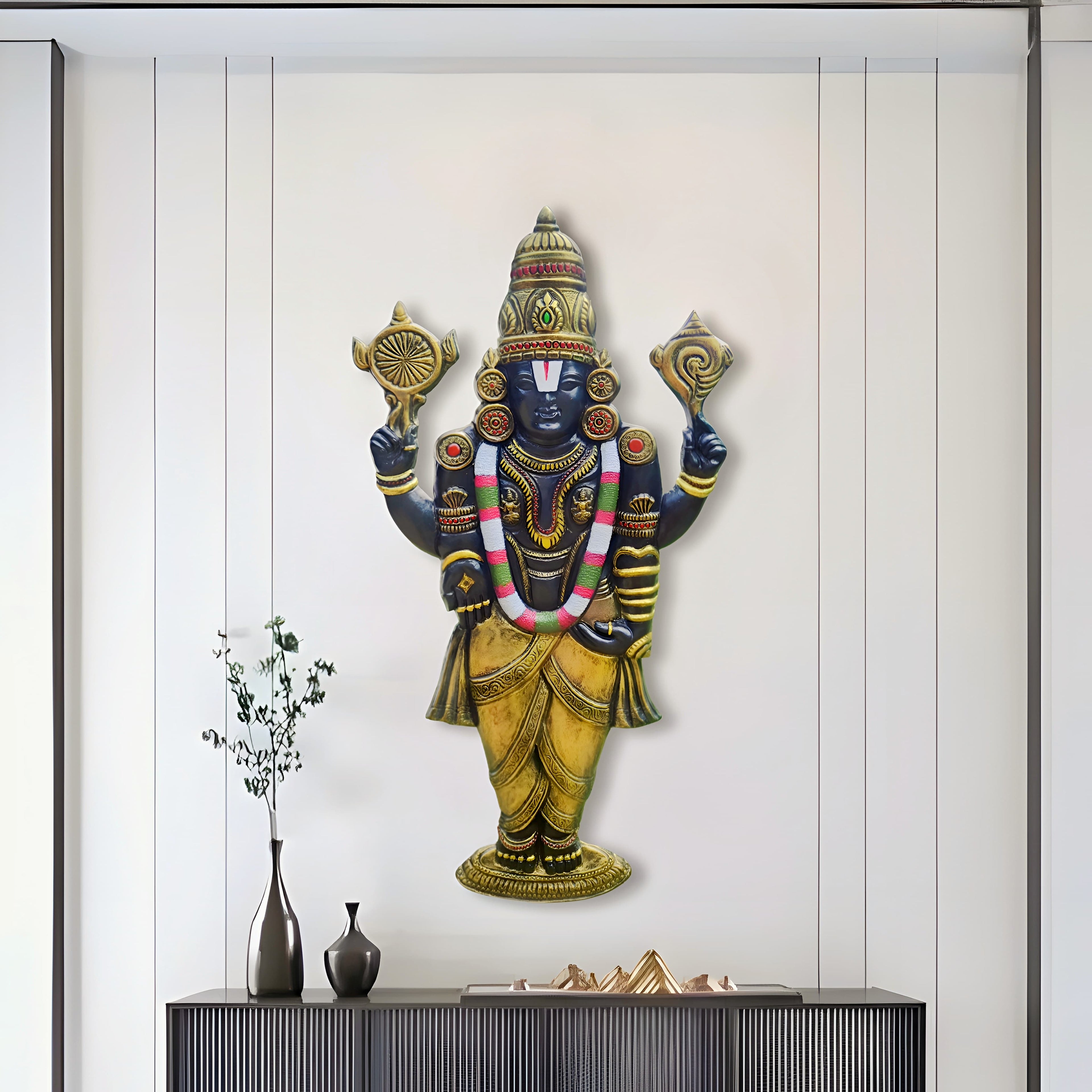 venkateshwara balaji 3d wall mural handcrafted relief sculpture 4x2 ft in gold bronze and black finishes