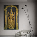 5x3 feet 3D wall mural featuring Venkateswara Balaji and Lakshmi in gold and black finish, handcrafted relief art for elegant home décor.