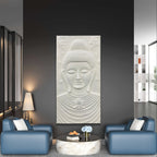 White colour 6 feet by 3 feet Buddha meditative wall art, bringing serenity to a home or office.