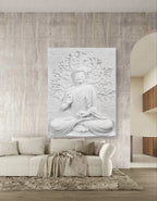 white buddha with leaf 3d wall art 4x3 ft handcrafted relief mural for modern home and office decor