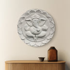 white finish ganesha 3d wall mural circular design 21x21 inch handcrafted relief sculpture for interiors