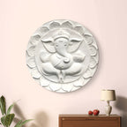white ganesha round 3d relief wall mural 21x21 inch handcrafted wall sculpture for modern decor