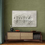 Close-up of the white unframed 7 Horse relief, showcasing the intricate 3D detailing.